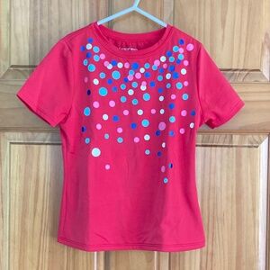 Girl’s size 7-8 Lands’ End short sleeved red swim top/rash guard